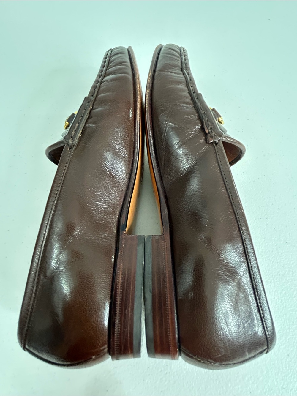 Gucci Vintage Horsebit Loafers Brown Pebbled Leather Gold Bit Size 36.5 US 6.5 - Picture 5 of 12